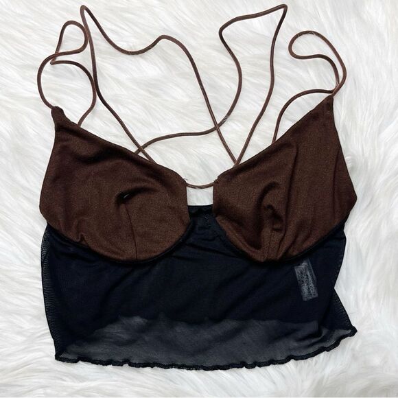SHEIN Criss Cross Crop Top Brown and Black Size XS - Picture 2 of 3